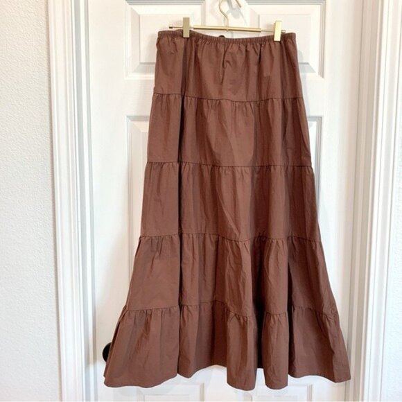 🌞 ZARA Tiered Maxi Skirt in Chocolate Brown Medium - Picture 6 of 12